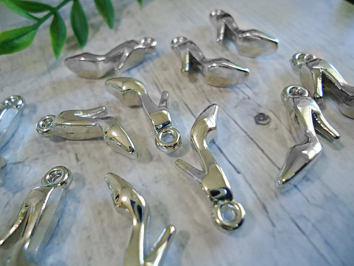High Heel Shoe Charms, Silver, Set of 10