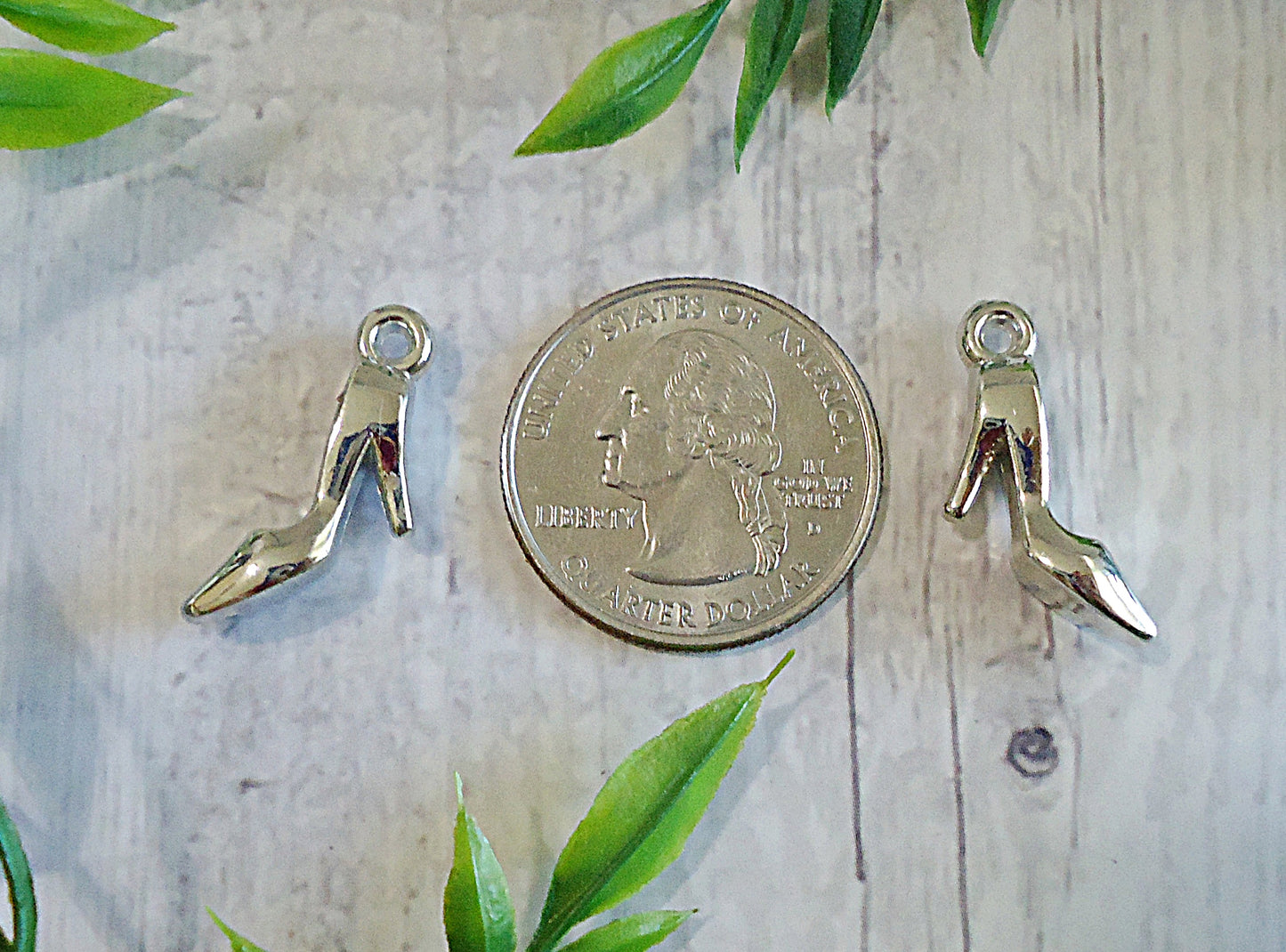 High Heel Shoe Charms, Silver, Set of 10