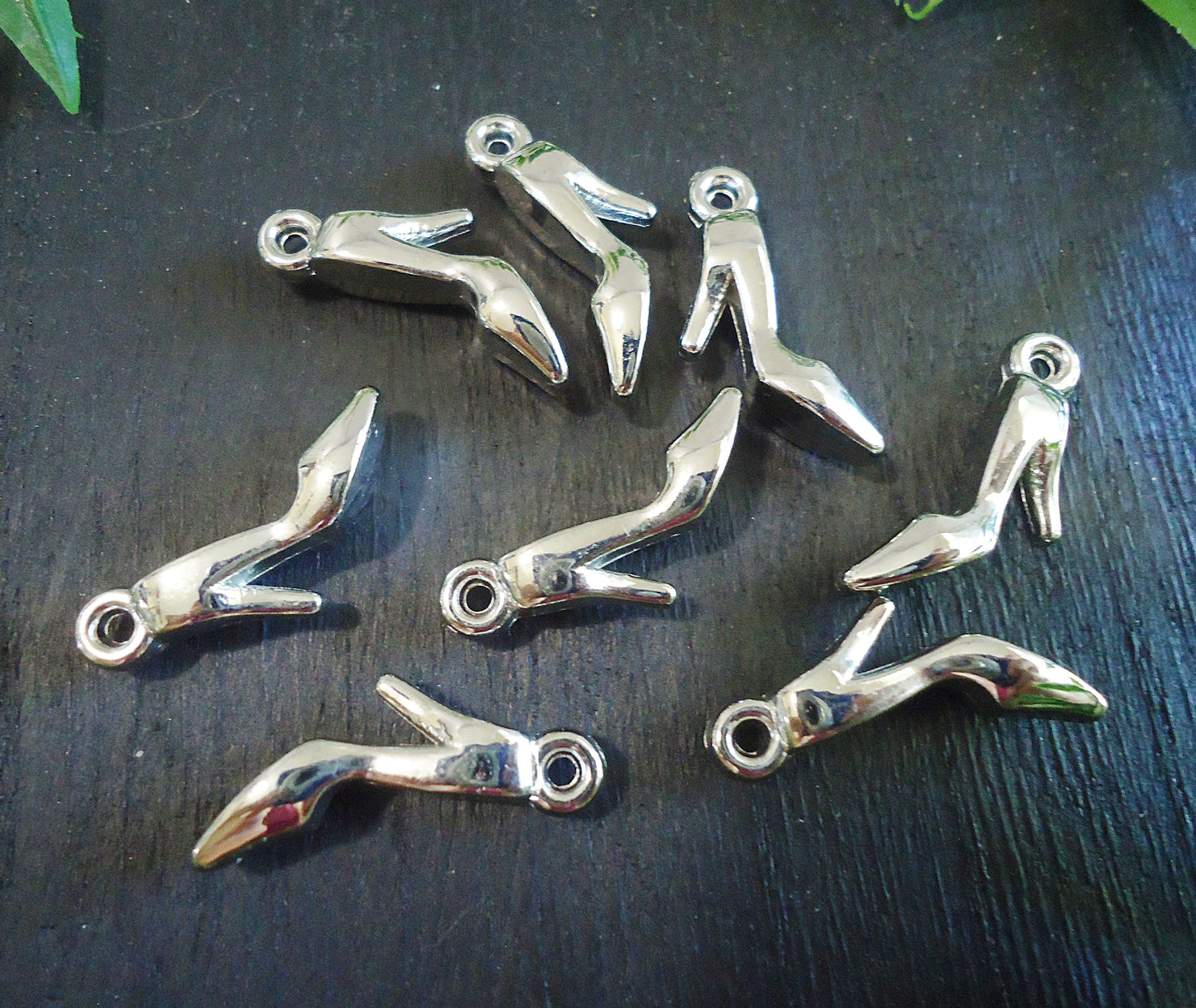 High Heel Shoe Charms, Silver, Set of 10