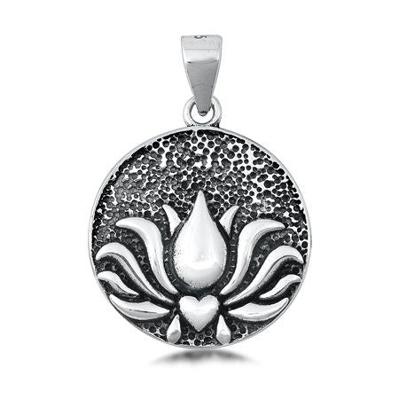 Sterling Silver Lotus Pendant with Bail, 18mm Diameter