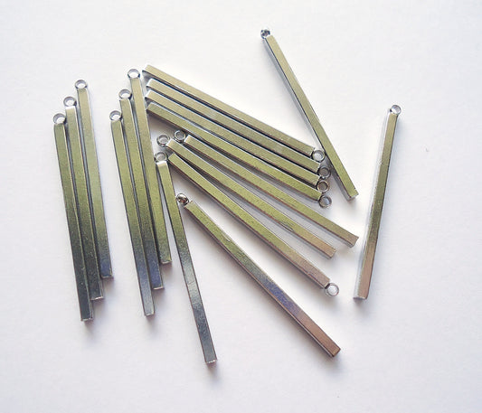 Stainless Steel Bars, 1.5" Long, Skinny Pendants / Charms, Set of 10