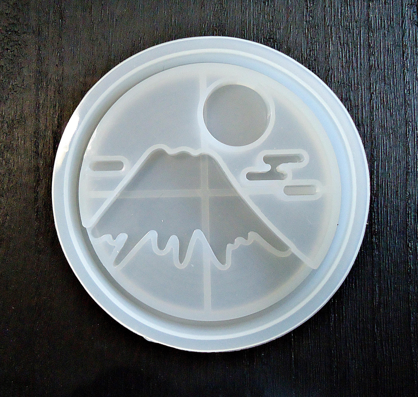 Coaster Mold, Silicone Mold, Mountain Sun and Clouds, 3 1/8" Wide Coaster, Epoxy Resin Mold