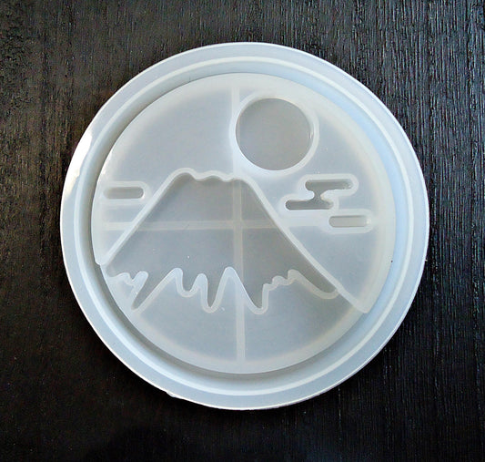 Coaster Mold, Silicone Mold, Mountain Sun and Clouds, 3 1/8" Wide Coaster, Epoxy Resin Mold
