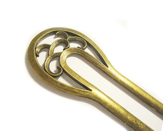 Metal Alloy Hair Sticks Filigree U-Shape Hair Pick, Hair Fork, Antique Silver or Antique Bronze, 6" Long
