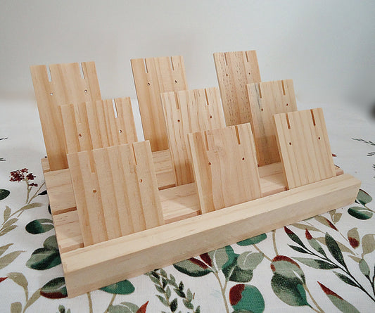 Wooden Earring Card Display, 9 Removable Wooden Earring Cards, Unfinished Wood, 8 5/8" Wide