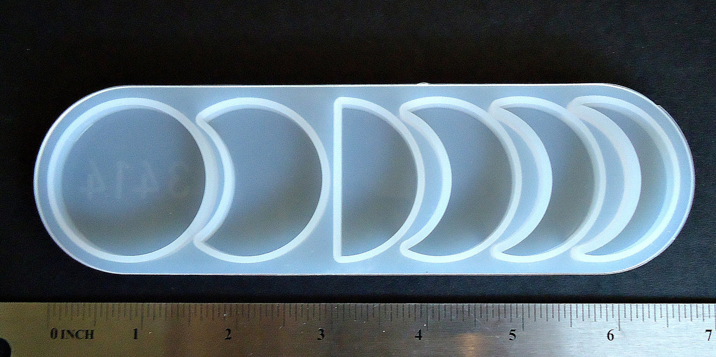 Silicone Mold, Moon Phases, Resin Craft Mold, 6 Moon Phases, Crescent Moons, 6.75" Wide