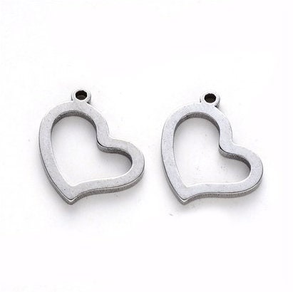 Stainless Steel Open Heart Charms, 13mm x 12mm, Set of 10