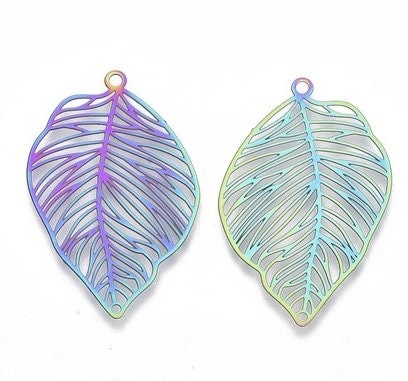 Stainless Steel Leaves with Multi-color Finish, Set of 10
