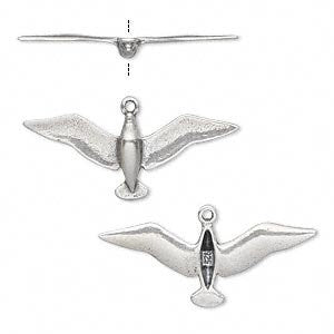 Sterling Silver Bird in Flight Charm / Pendant - Dove, Bird, Open Wings, Antique Silver
