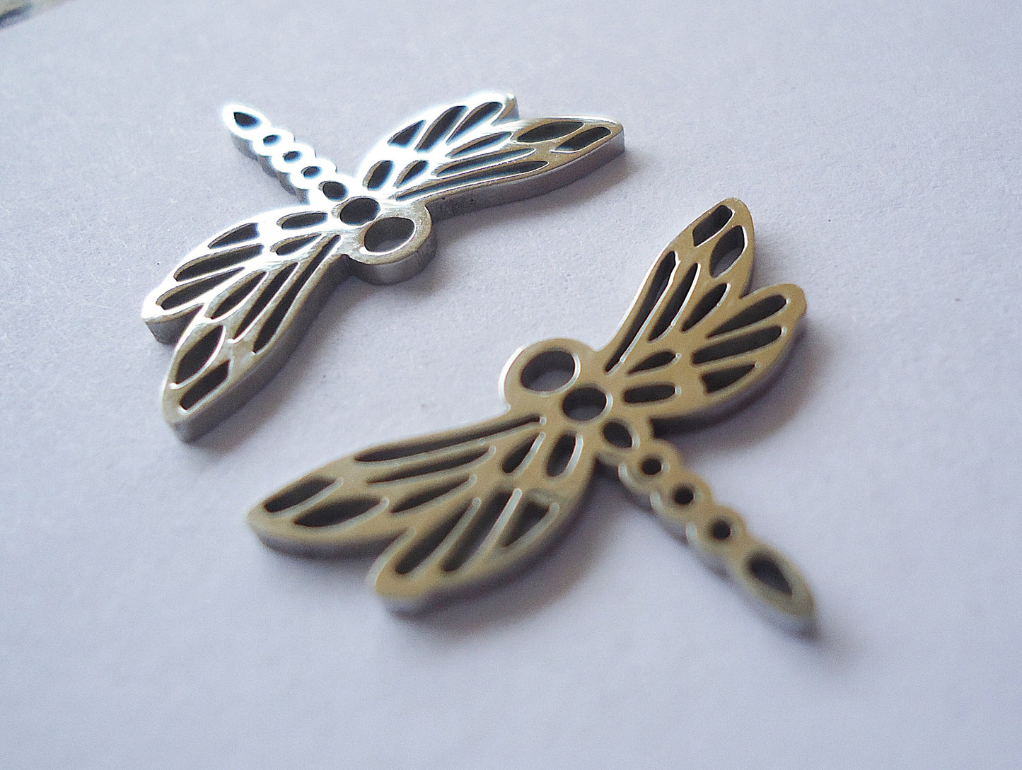 Small Stainless Steel Dragonfly Charms - 13mm Tall x 20mm Wide - Set of 10