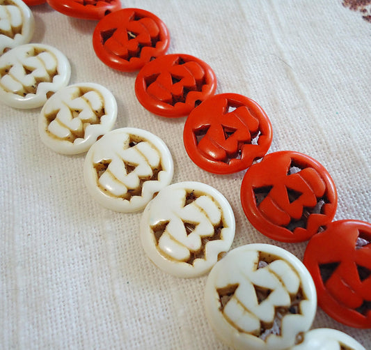 Jack O' Lantern Stone Beads, 15mm, Dark Orange or White, Halloween