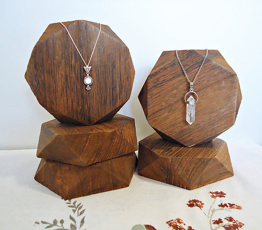 Flat Hexagon Wooden Riser, Tabletop Riser, Vertical or Lay Flat, Bracelet Display, Small Item Display, Versatile, Brown