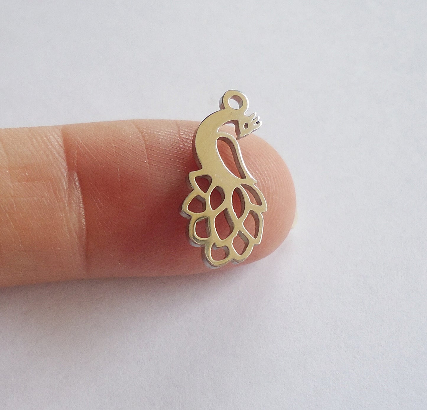 Small Stainless Steel Peacock Charms - 18.5mm x 8.5mm x 1mm