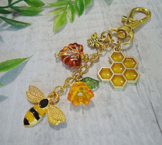 Honeycomb, Bees, and Flowers Bag Charm