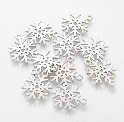 Small Stainless Steel Snowflake Charms - 15mm x 12mm - Set of 10