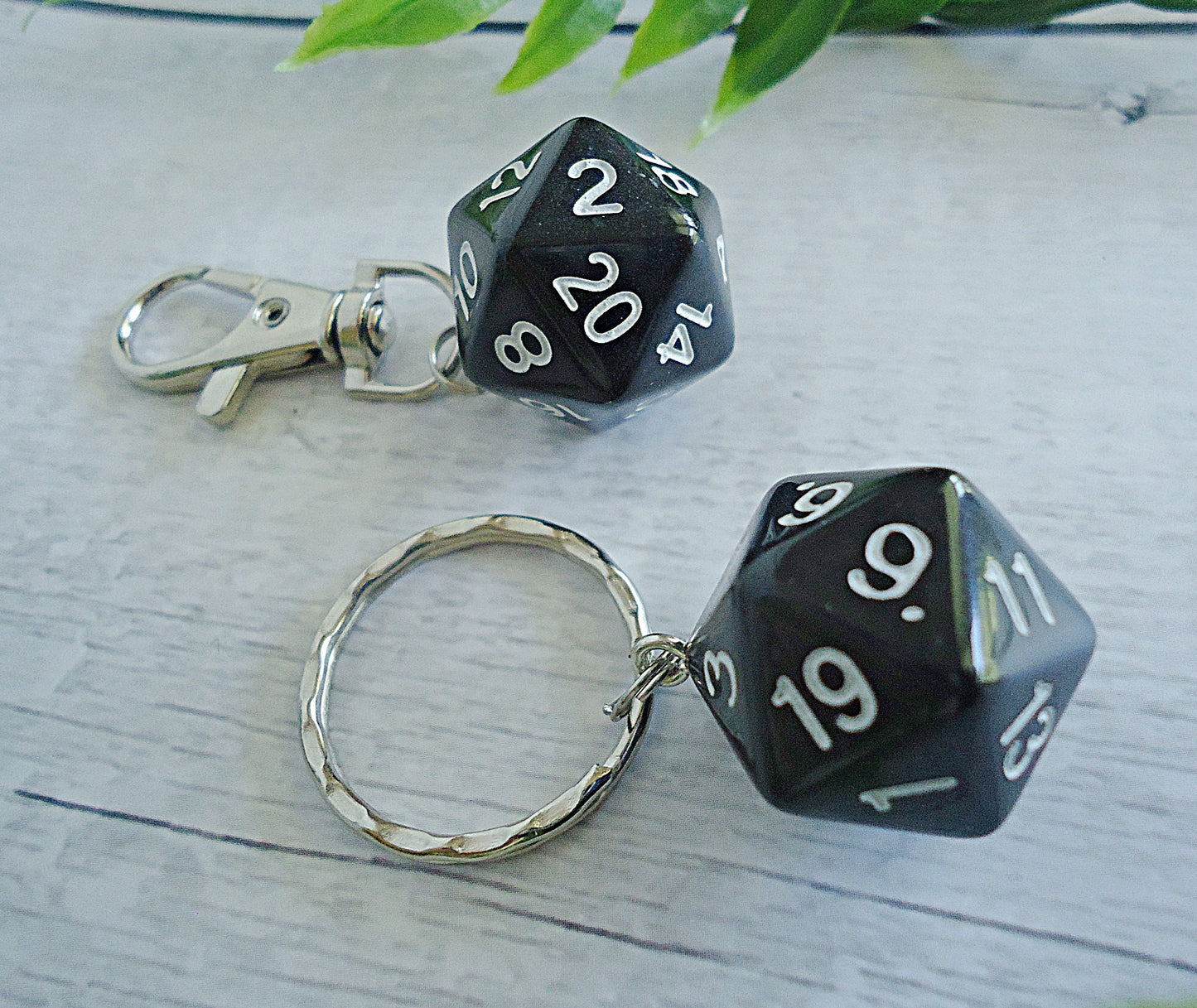 Black D20 Keychain or Bag Charm, 20 Sided Die