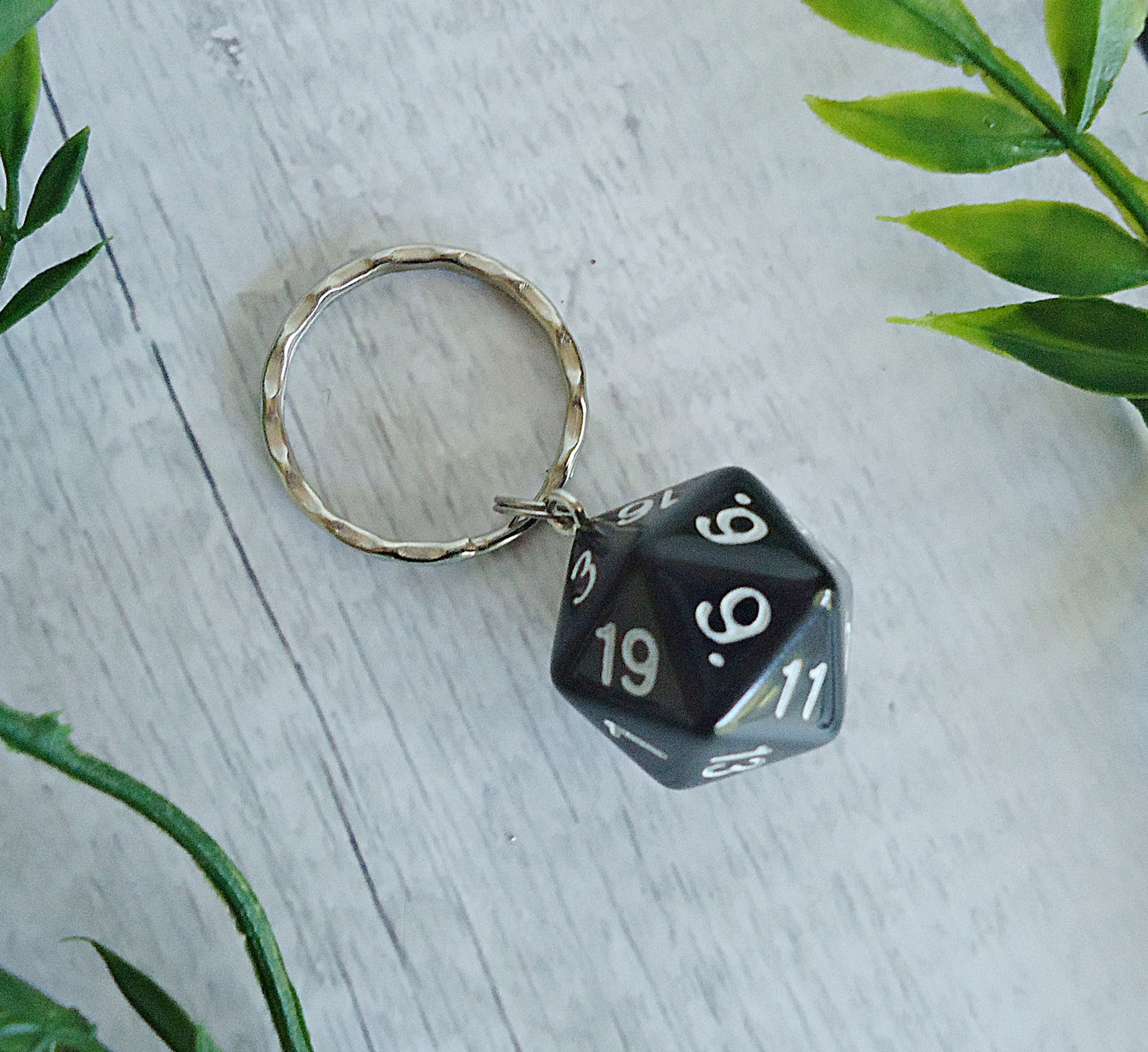 Black D20 Keychain or Bag Charm, 20 Sided Die