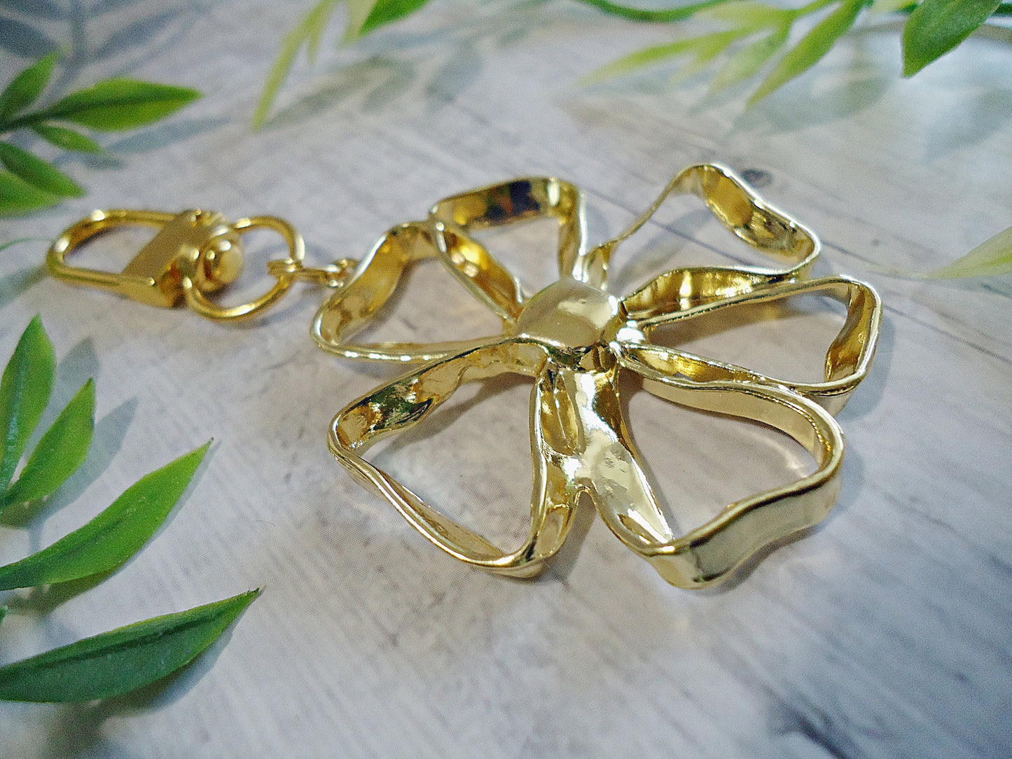 Large Gold Ribbon Flower Bag Charm