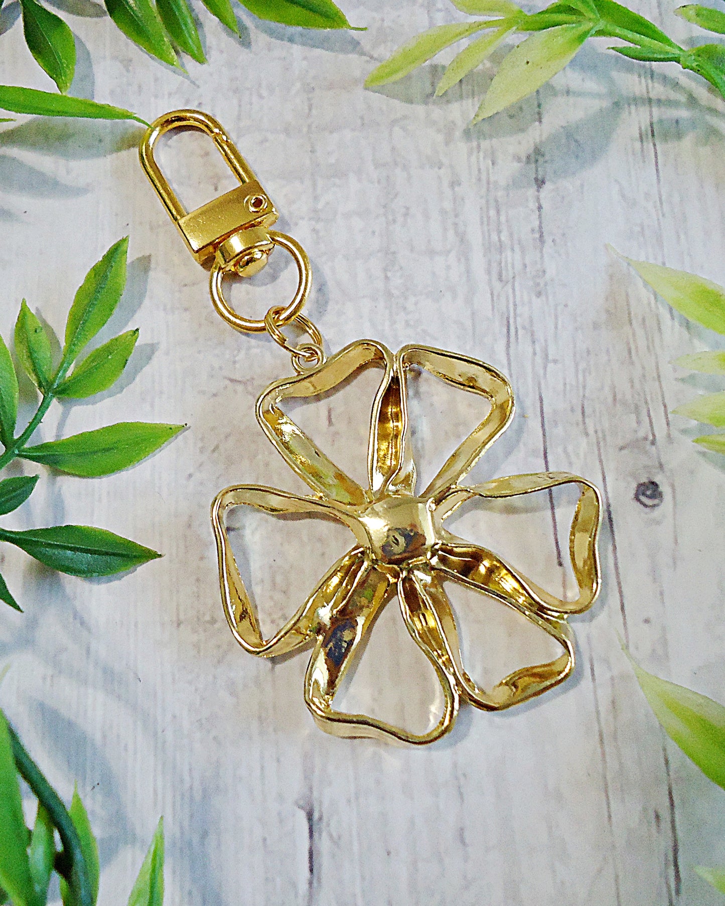 Large Gold Ribbon Flower Bag Charm