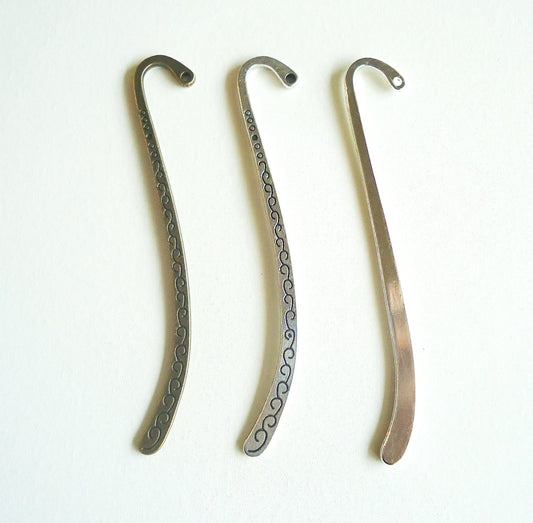 10 Small Bookmark Blanks, Smooth Silver, Bronze Scrolls, Silver Scrolls, 3.25" Long, 84mm