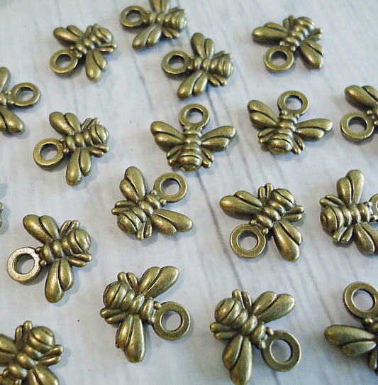 Tiny Bronze Bee Charms, 10mm, Set of 10