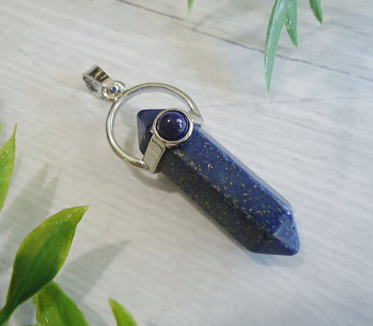 Lapis Lazuli Crystal Pendant, Double Terminated Stone Crystal, 1.25" Long