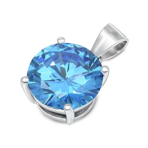 Sterling Silver 10mm Pendants - Blue Topaz, Aquamarine, Tanzanite - Cubic Zirconia