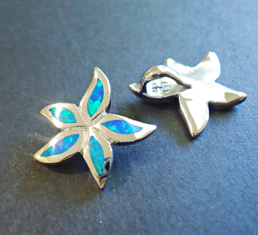Sterling Silver Blue Opal Flower Slider Pendant - 18mm - Integrated Slider Bail