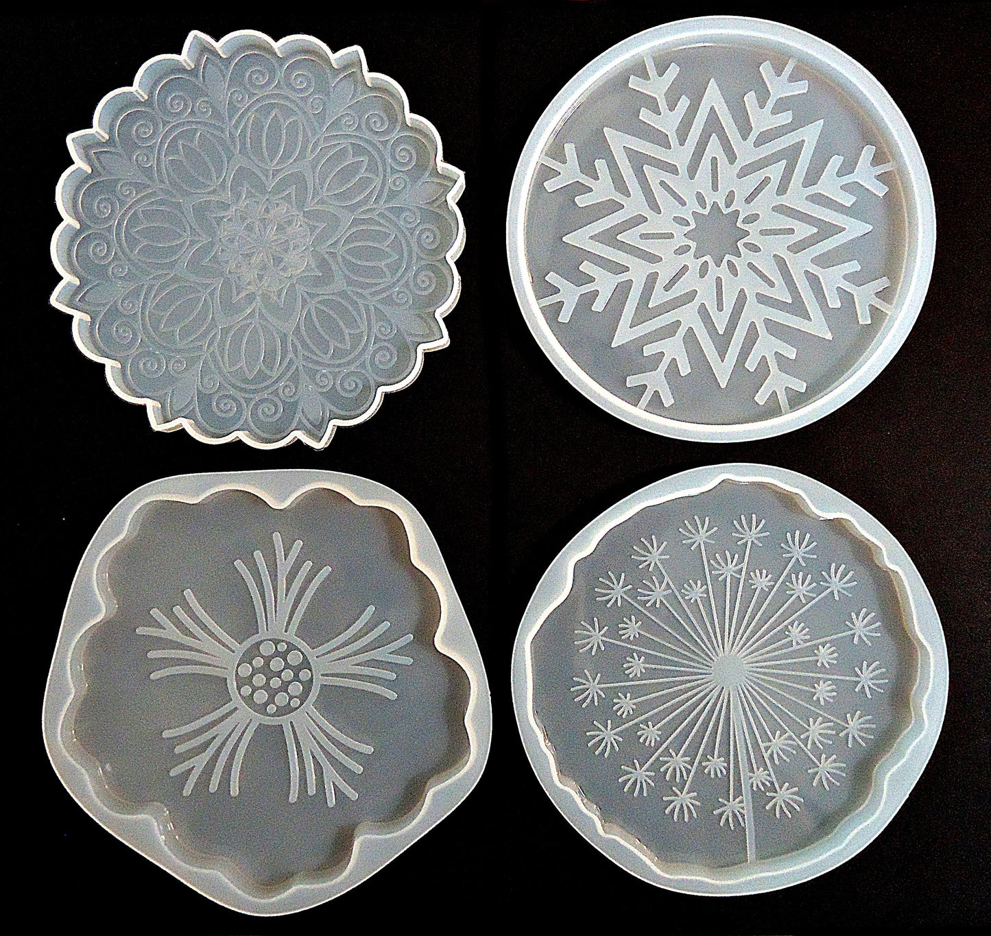 Silicone Mold for Resin Coasters, Dandelion, Mandala, Sakura Flower, Snowflake, 5" Wide, Small Trivet