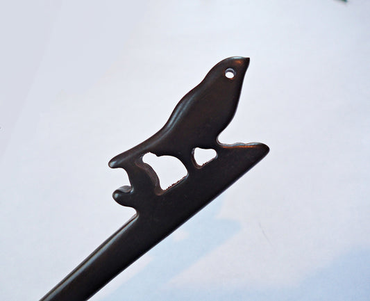 Wooden Bird Hair Stick, Dark Brown, 7" long