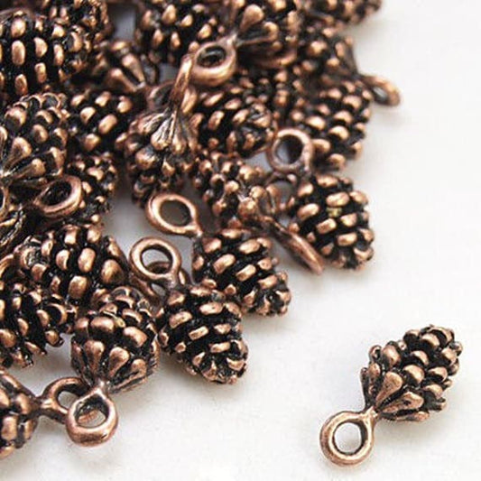 100 Tiny Pinecone Charms - Antique Silver, Copper, or Gold