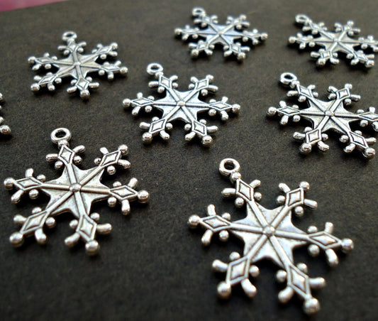 Antique Silver Snowflake Pendants / Charms - 1 Inch Wide - Set of 10 or 25