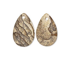 Picture Jasper Stone Teardrops, Brown Landscape Jasper, 20mm x 13mm, Set of 2