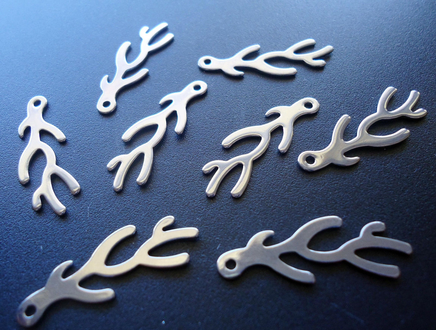 Stainless Steel Branch Pendants / Charms  - 1 1/8" Tall x 7/16" Wide x .75mm Thick, Set of 10