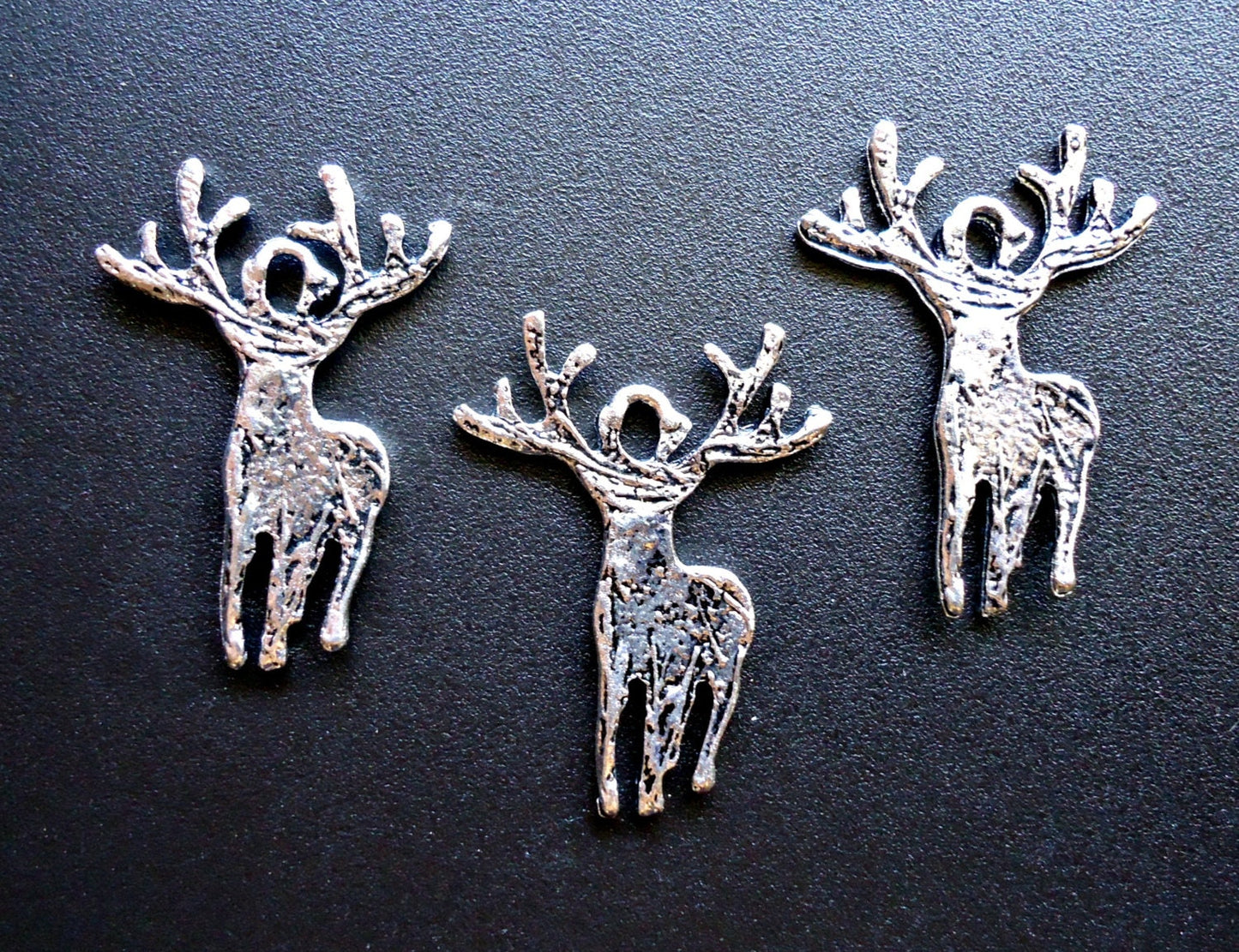 Deer / Elk with Antlers, Buck Pendants / Charms - Antique Silver