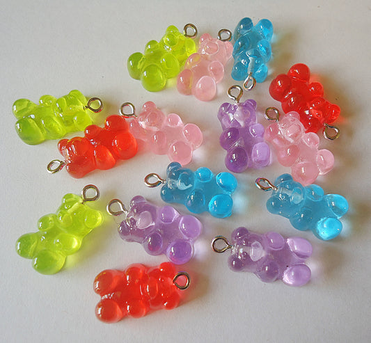 Translucent Gummy Bear Charms, Pink, Purple, Blue, Red Orange, Lemon Lime, Set of 20