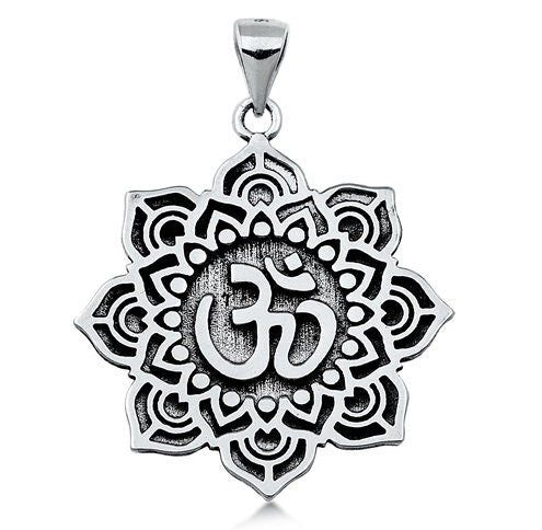 Sterling Silver Ohm Flower Pendant, 1 1/8"Tall (28mm)
