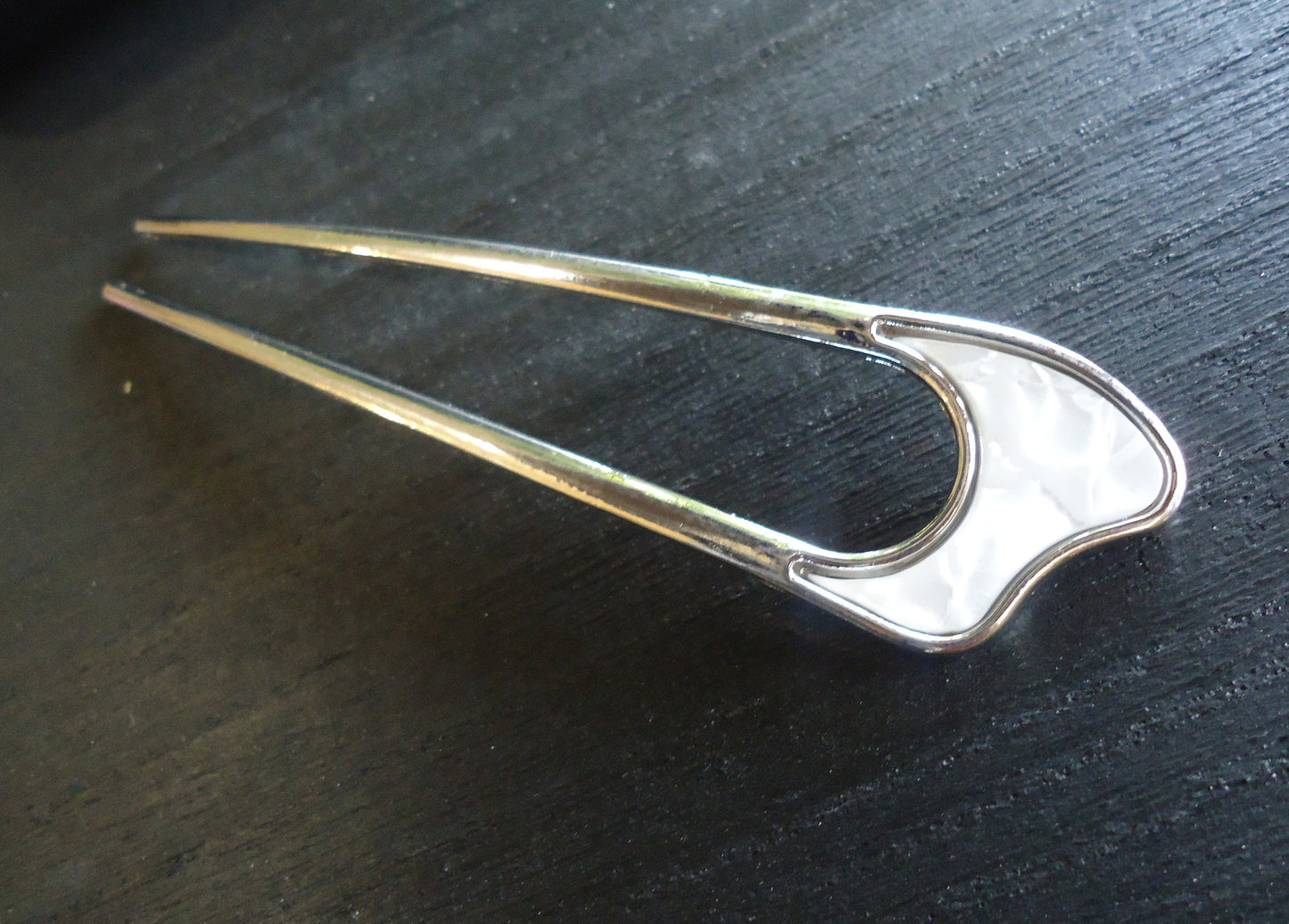 Mother of Pearl Double Hair Stick, Hair Fork, Silver or Gold Plated Metal Alloy, 4.25" Long
