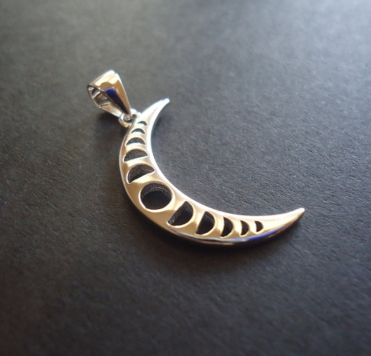 Moon Phases Pendant, Sterling Silver,  24mm Tall with Soldered Bail
