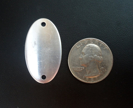 10 Small Oval Aluminum Stamping Blanks with 2 Holes - 1 3/8" x 3/4"