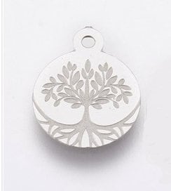 Tiny Etched Stainless Steel Tree of Life Charms, Tags, 12mm x 10mm, Set of 10
