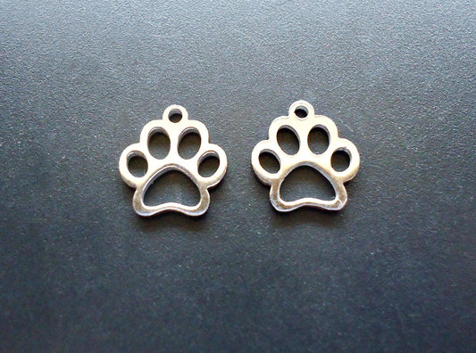 Small Stainless Steel Animal Paw Charms - 13mm x 12mm - Set of 10
