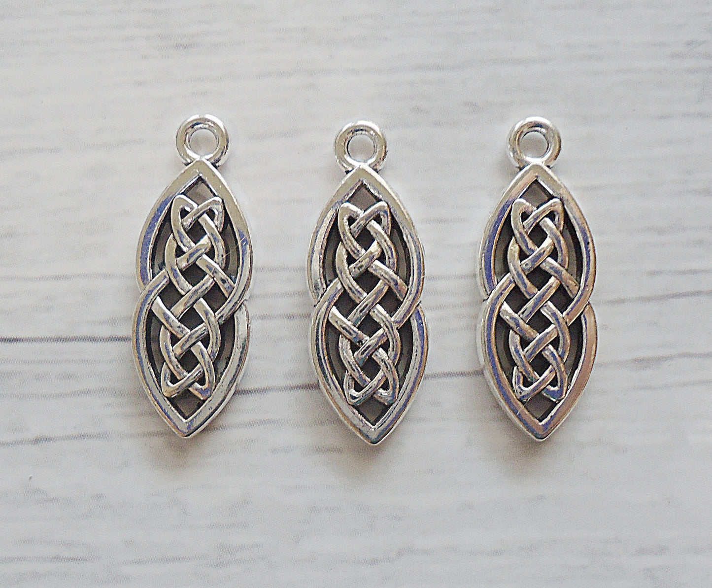 Celtic Knot Charms, 1" Tall, Silver Finish, Set of 10