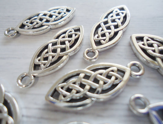 Celtic Knot Charms, 1" Tall, Silver Finish, Set of 10