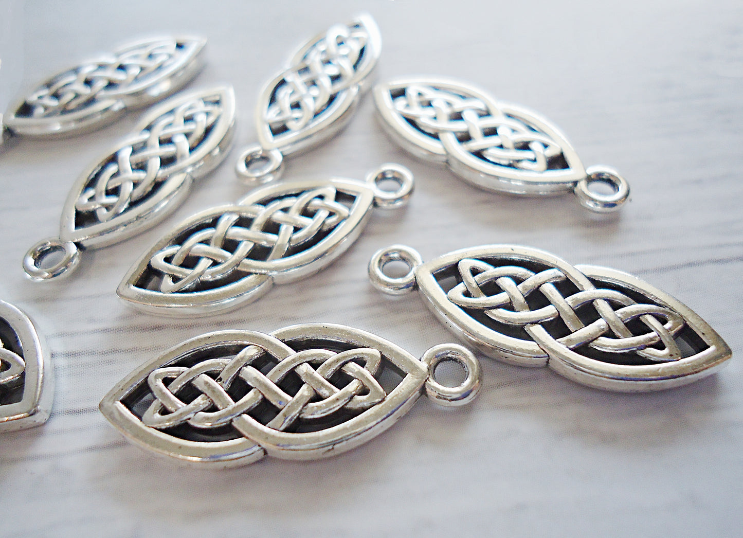 Celtic Knot Charms, 1" Tall, Silver Finish, Set of 10
