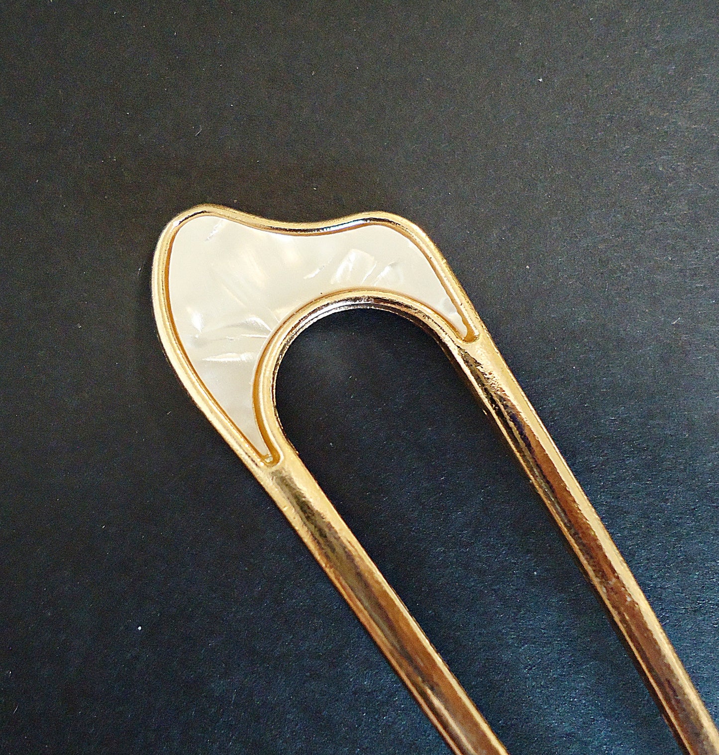 Mother of Pearl Double Hair Stick, Hair Fork, Silver or Gold Plated Metal Alloy, 4.25" Long