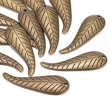 Leaf Pendants, Antique Bronze, 44mm Tall, Set of 10