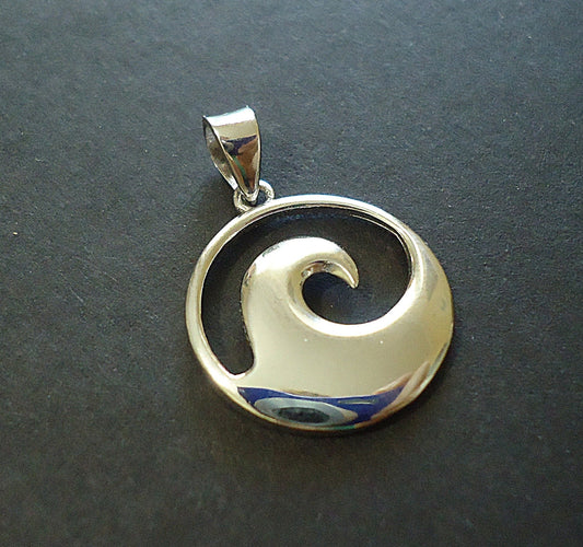 Sterling Silver Wave Pendant with Bail, 15mm Wide