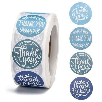 500 Stickers, 'Thank You' , Blue Cursive, 1 inch Wide, Packaging, Labels