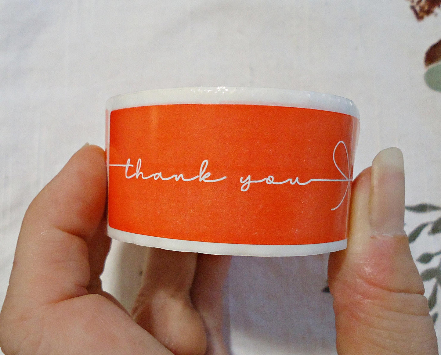 120 Thank You Stickers, Rectangular, 3"x1", Red with White Cursive Font and Bow